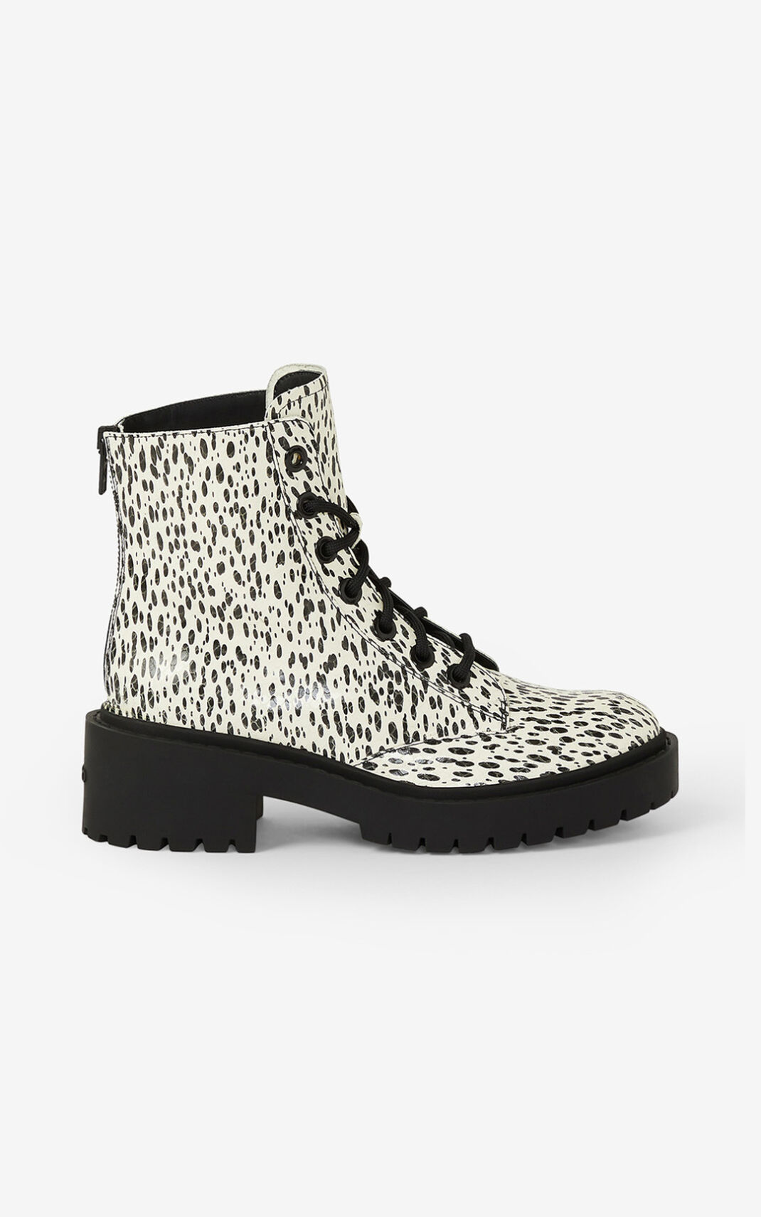 Botas Kenzo Lace up Pike Leopard Cuero ankle Mujer Blancas ZQG578420